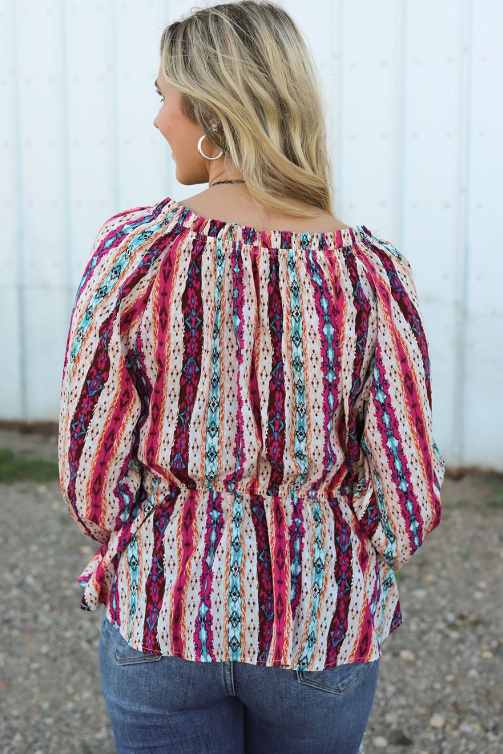 Multicolour Western Print Split Neck Peplum Blouse - Pahabu - Women's Clothing & Shop
