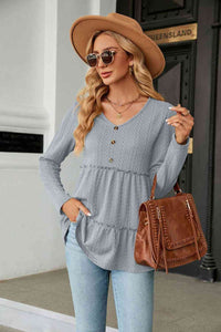 Long Sleeve V-Neck Cable-Knit Blouse - Pahabu - Women's Clothing & Shop