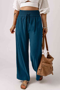 Drawstring Smocked Waist Wide Leg Pants - Pahabu - Women's Clothing & Shop