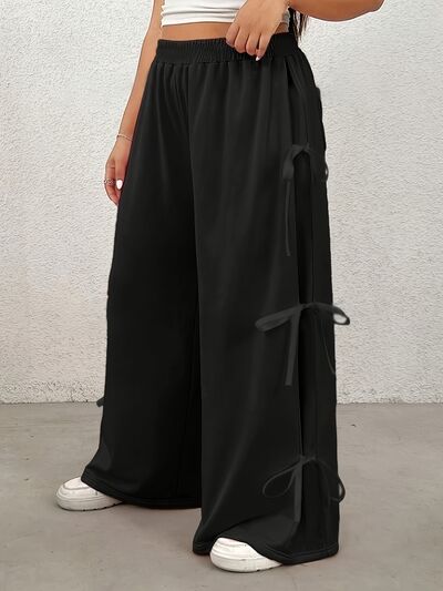 Plus Size Bow Elastic Waist Wide Leg Pants - Pahabu - Women's Clothing & Shop