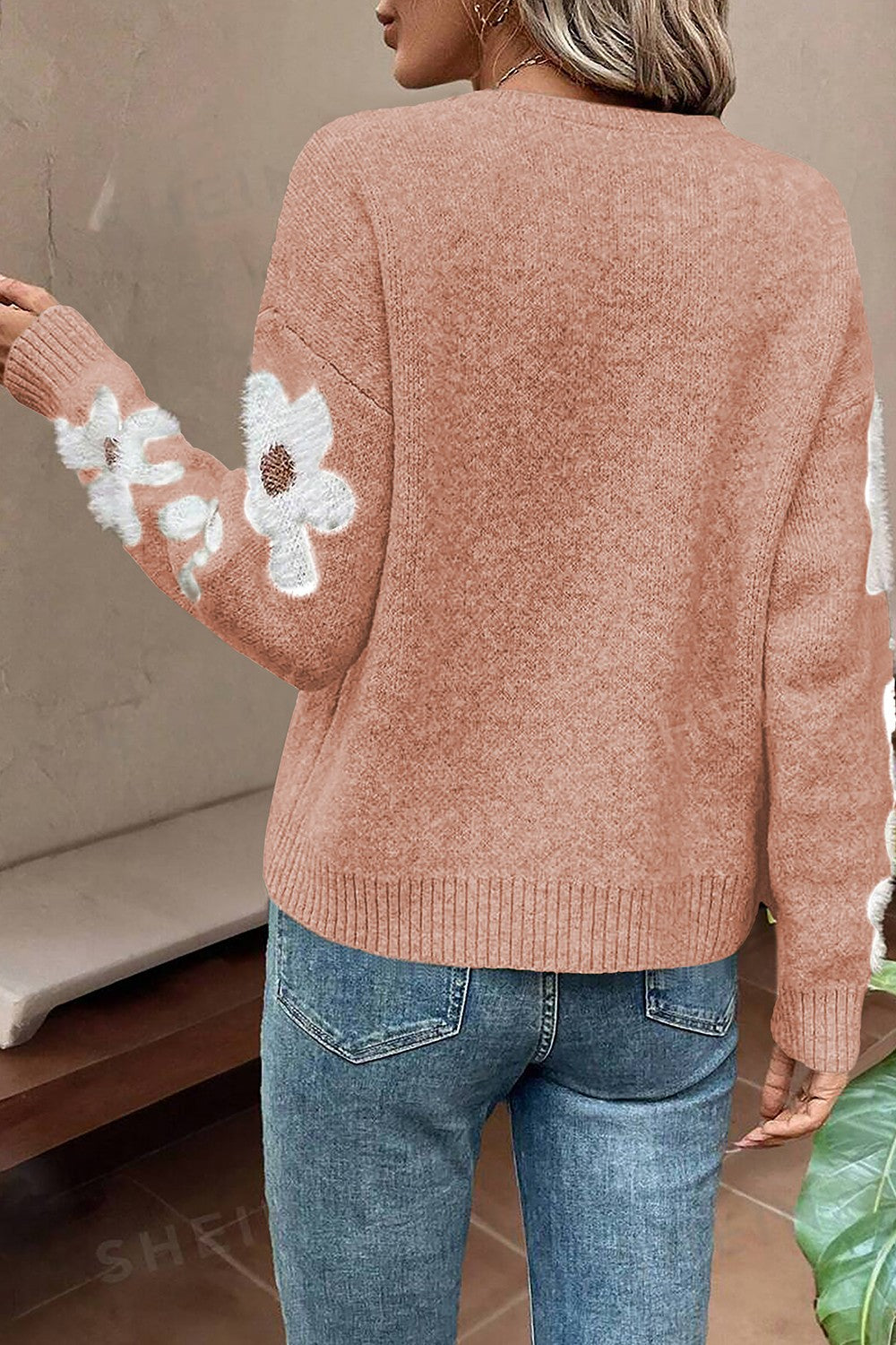 Flower Round Neck Long Sleeve Sweater - Pahabu - Women's Clothing & Shop