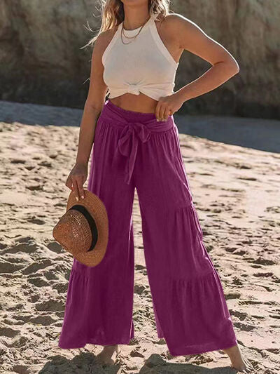 Tied Ruched Wide Leg Pants - Pahabu - Women's Clothing & Shop