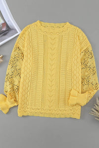 Openwork Round Neck Long Sleeve Sweater - Pahabu - Women's Clothing & Shop
