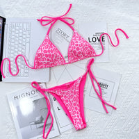 Leopard Print Halter Neck Tie Side Bikini Set - Pahabu - Women's Clothing & Shop