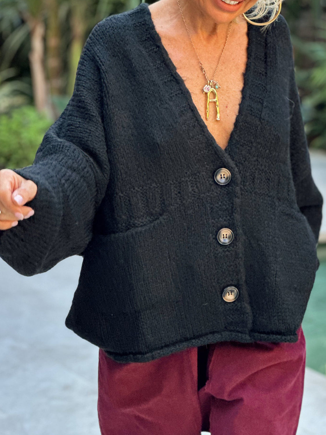 Pocketed V-Neck Button Up Cardigan - Pahabu - Women's Clothing & Shop