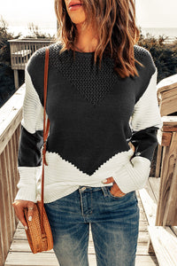 Woven Right Two-Tone Openwork Rib-Knit Sweater - Pahabu - Women's Clothing & Shop