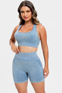 3 Piece Washed Square Neck Wide Strap Active Set - Pahabu - Women's Clothing & Shop