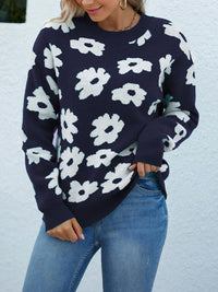 Floral Round Neck Sweater - Pahabu - Women's Clothing & Shop