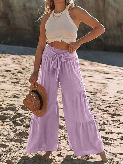 Tied Ruched Wide Leg Pants - Pahabu - Women's Clothing & Shop