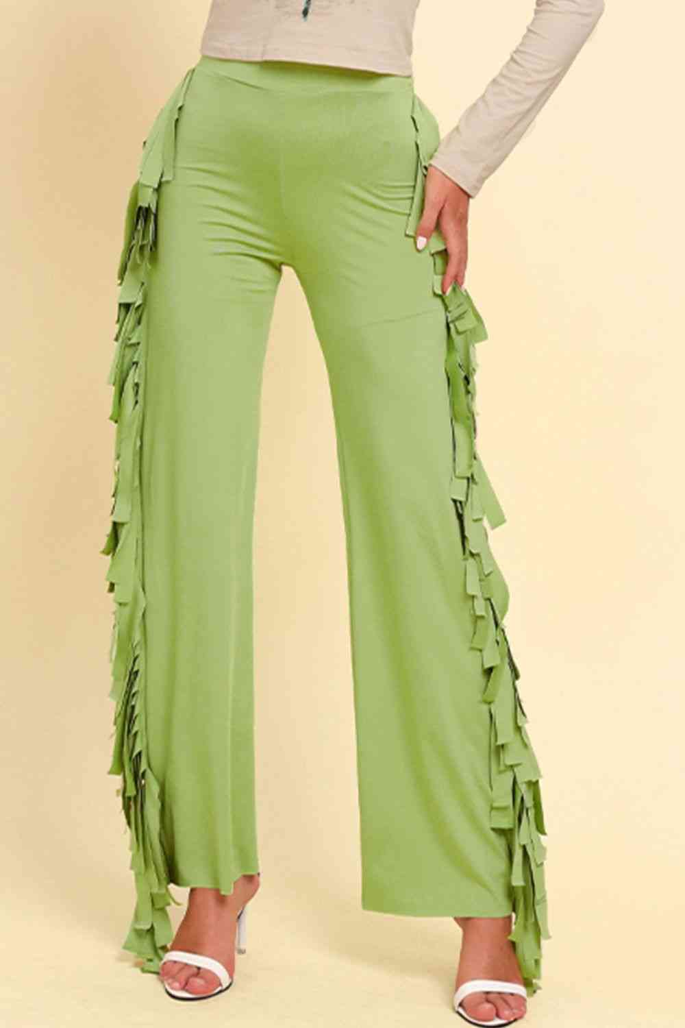 Fringe Trim Wide Leg Pants - Pahabu - Women's Clothing & Shop