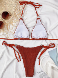 Textured Halter Neck Tie Side Bikini Set - Pahabu - Women's Clothing & Shop