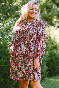Plus Size Printed Round Neck Long Sleeve Mini Dress - Pahabu - Women's Clothing & Shop