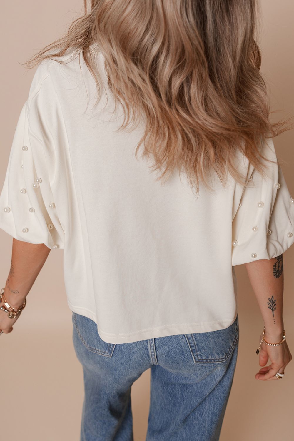 Pearl Detail Round Neck Half Sleeve Blouse - Pahabu - Women's Clothing & Shop