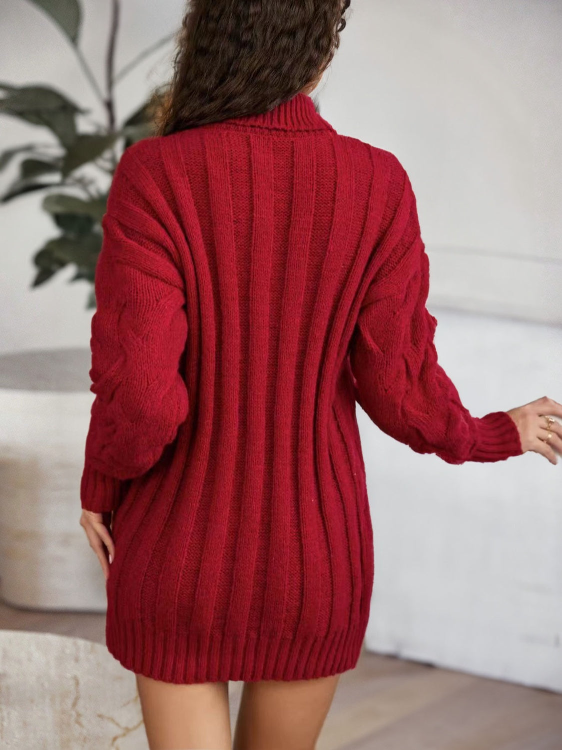 Cable-Knit Turtleneck Sweater Dress - Pahabu - Women's Clothing & Shop