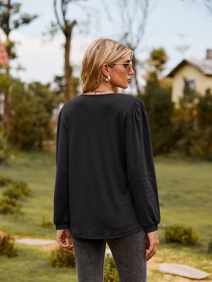 Puff Sleeve Ruffle Trim Blouse - Pahabu - Women's Clothing & Shop