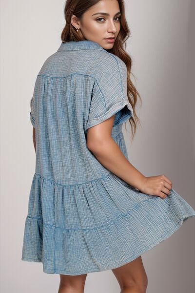 Tiered Notched Short Sleeve Dres - Pahabu - Women's Clothing & Shop