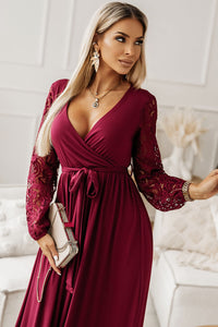 Lace Detail Surplice Tie-Waist Maxi Dress - Pahabu - Women's Clothing & Shop