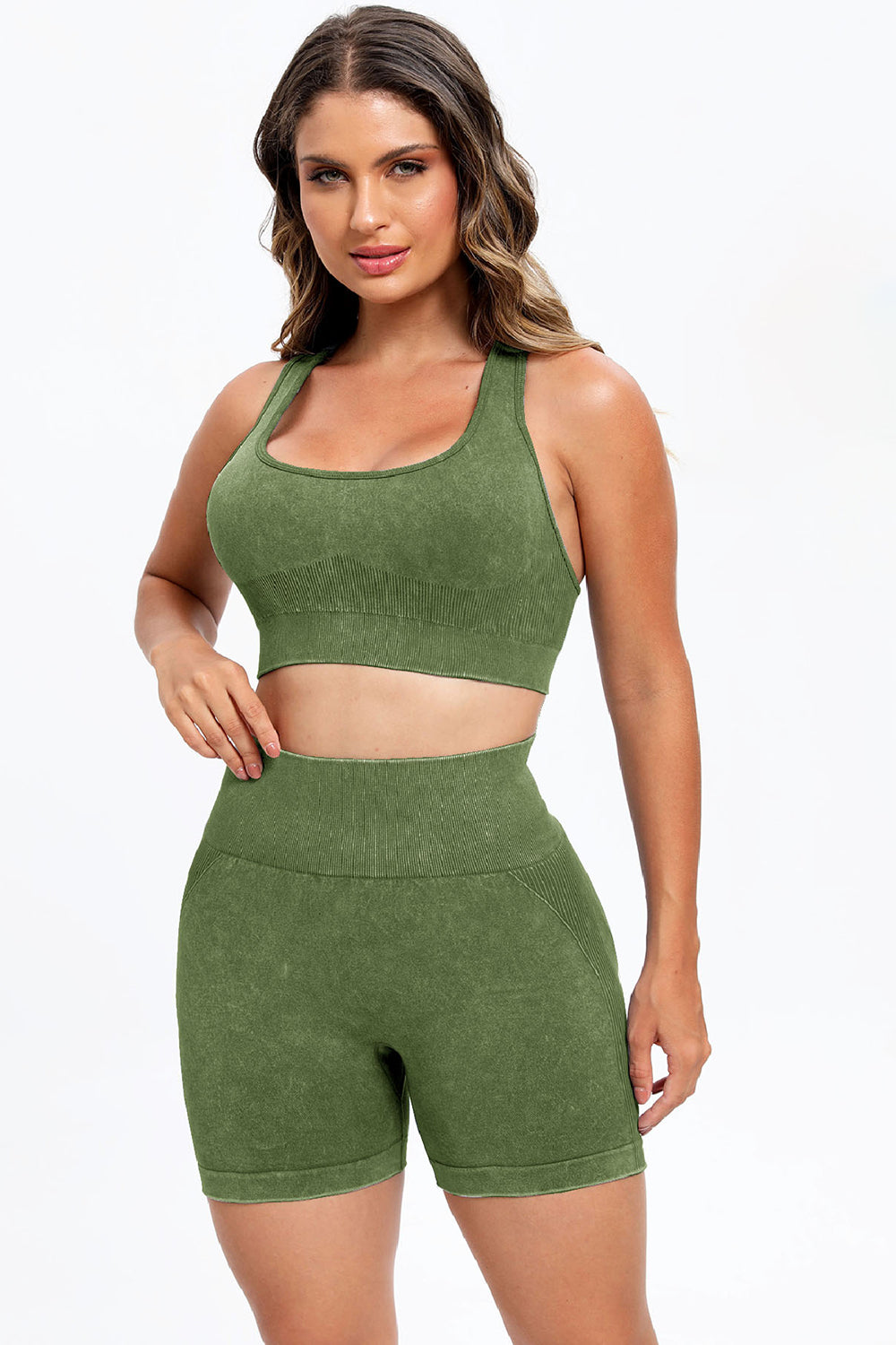 3 Piece Washed Square Neck Wide Strap Active Set - Pahabu - Women's Clothing & Shop