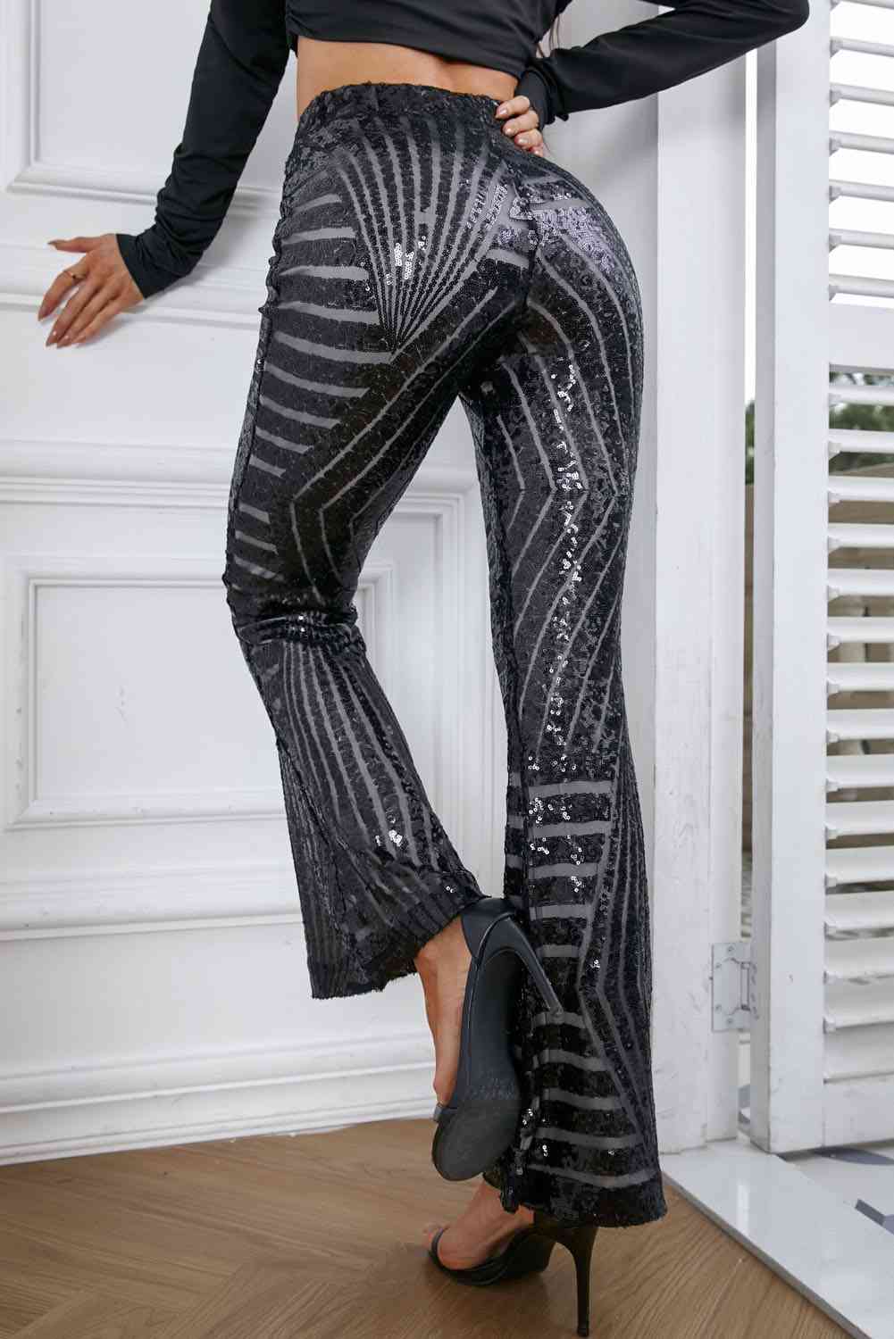 Sequin High Waist Flared Pants - Pahabu - Women's Clothing & Shop