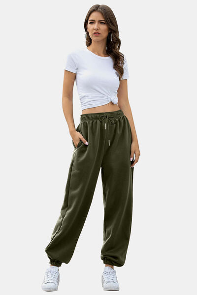 Elastic Waist Joggers with Pockets - Pahabu - Women's Clothing & Shop