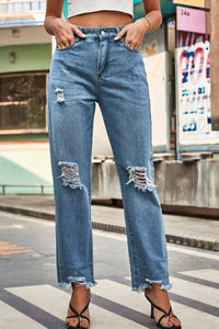 Distressed Buttoned Loose Fit Jeans - Pahabu - Women's Clothing & Shop