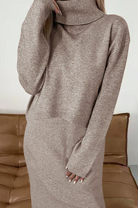 Turtleneck Dropped Shoulder Sweater and Midi Dress Sweater Set - Pahabu - Women's Clothing & Shop