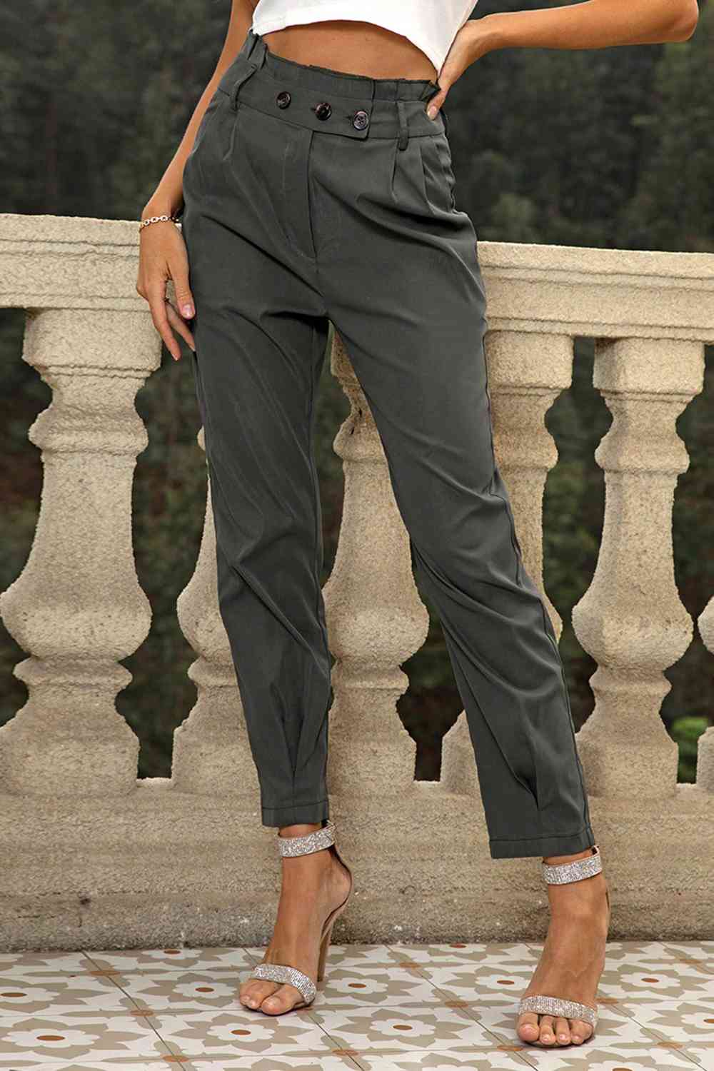 High Waist Cropped Pants - Pahabu - Women's Clothing & Shop