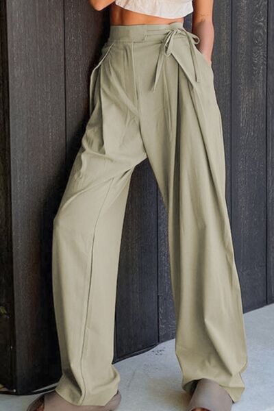 Tied High Waist Wide Leg Pants - Pahabu - Women's Clothing & Shop