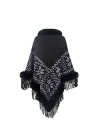 Fringe Geometric Cape Sleeve Poncho - Pahabu - Women's Clothing & Shop