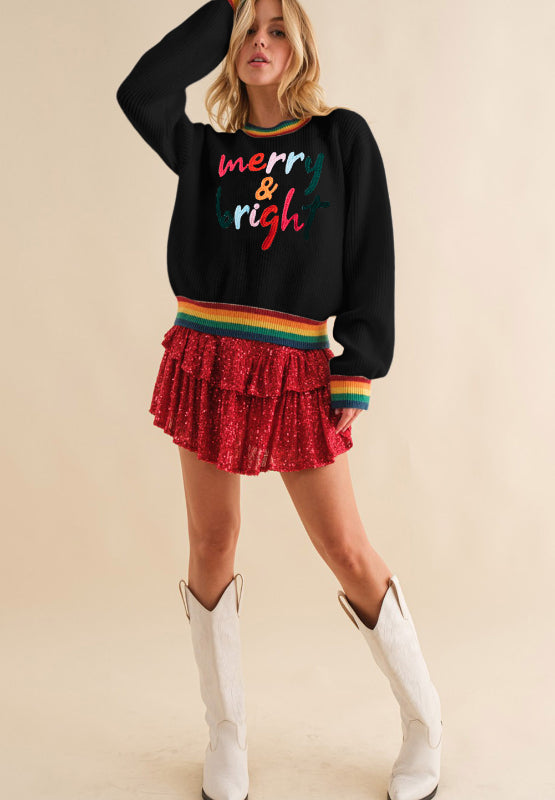 MERRY & BRIGHT Ribbed Round Neck Sweater - Pahabu - Women's Clothing & Shop
