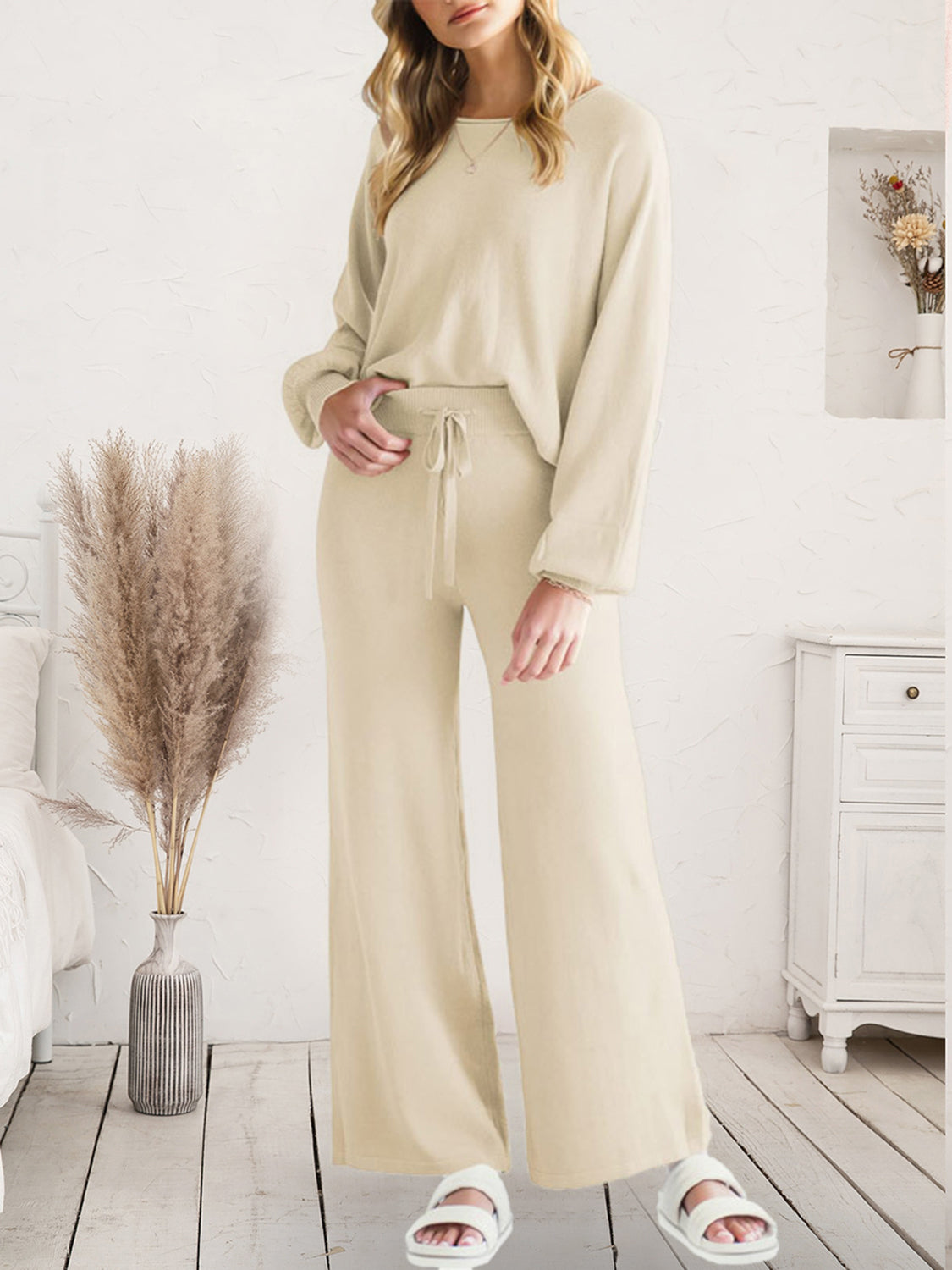 Long Sleeve Lounge Top and Drawstring Pants Set - Pahabu - Women's Clothing & Shop