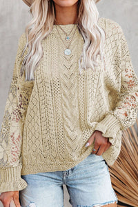 Openwork Round Neck Long Sleeve Sweater - Pahabu - Women's Clothing & Shop