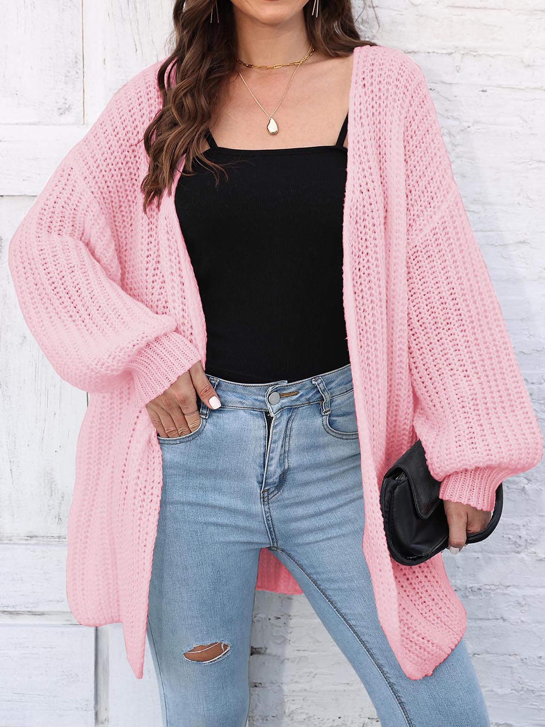 Open Front Dropped Shoulder Longline Cardigan - Pahabu - Women's Clothing & Shop