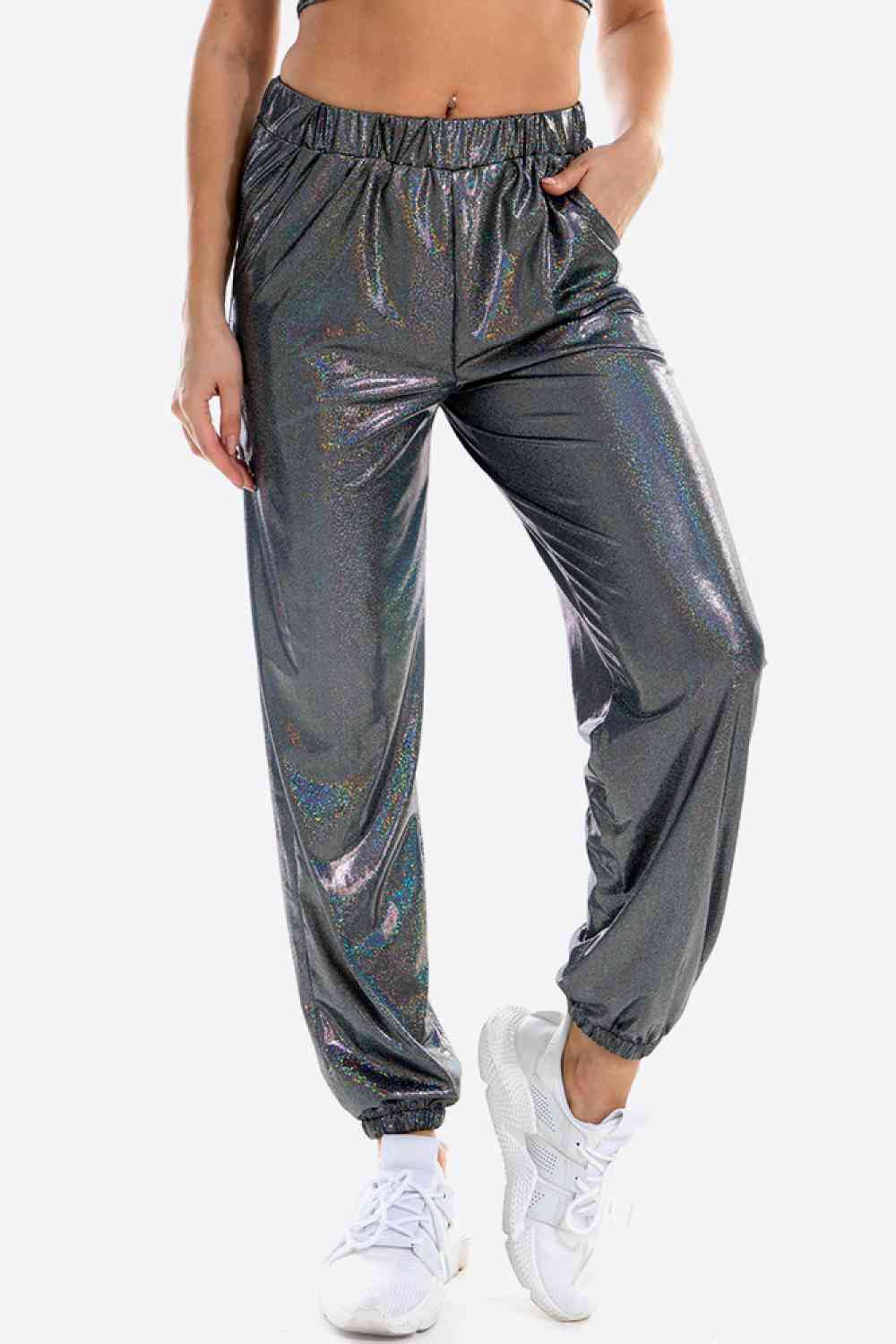 Glitter Elastic Waist Pants with Pockets - Pahabu - Women's Clothing & Shop