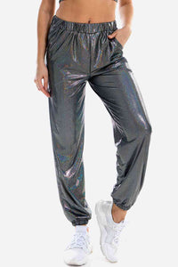 Glitter Elastic Waist Pants with Pockets - Pahabu - Women's Clothing & Shop
