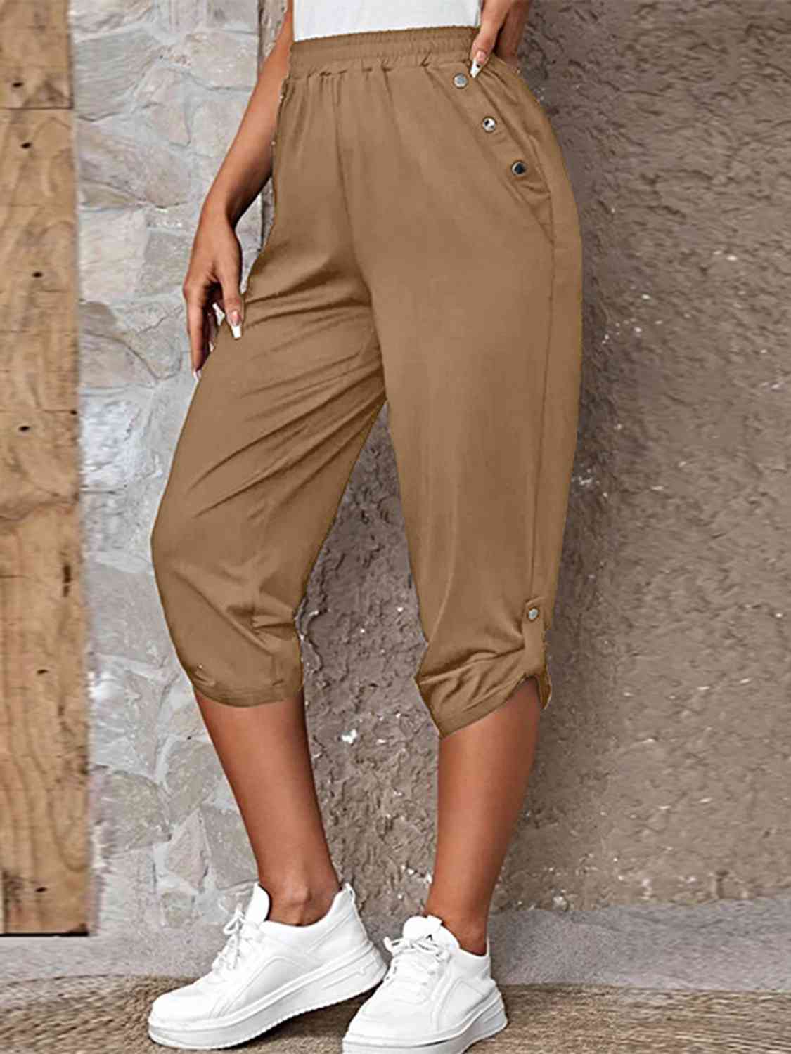 Full Size Roll-Tab Capris Pants - Pahabu - Women's Clothing & Shop