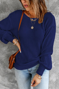 Tied Balloon Sleeve Round Neck Sweater - Pahabu - Women's Clothing & Shop