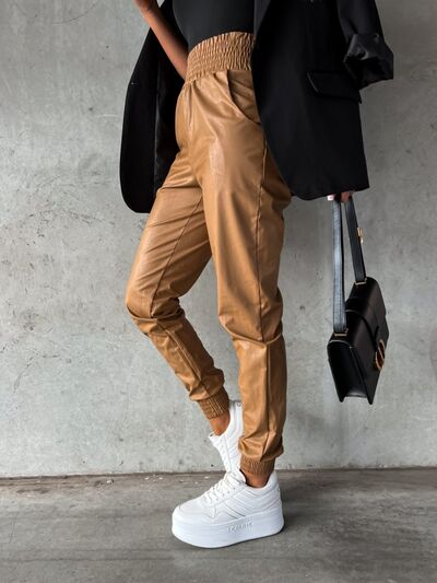 Smocked High Waist Pants with Pockets - Pahabu - Women's Clothing & Shop