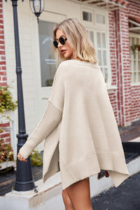 V-Neck Slit Exposed Seam Sweater - Pahabu - Women's Clothing & Shop