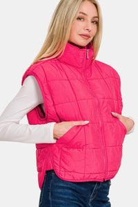 Zenana Zip Up Cropped Puffer Vest with Pockets