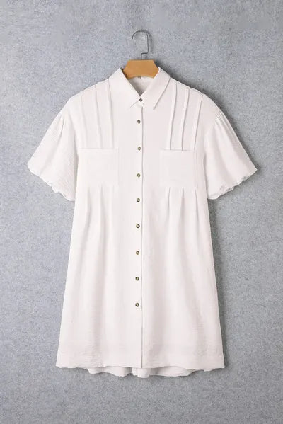 Collared Neck Short Sleeve Mini Dress - Pahabu - Women's Clothing & Shop