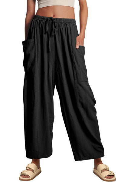 Full Size Pocketed Drawstring Wide Leg Pants - Pahabu - Women's Clothing & Shop