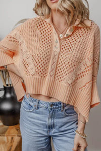 Cutout Collared Neck Three-Quarter Sleeve Sweater - Pahabu - Women's Clothing & Shop