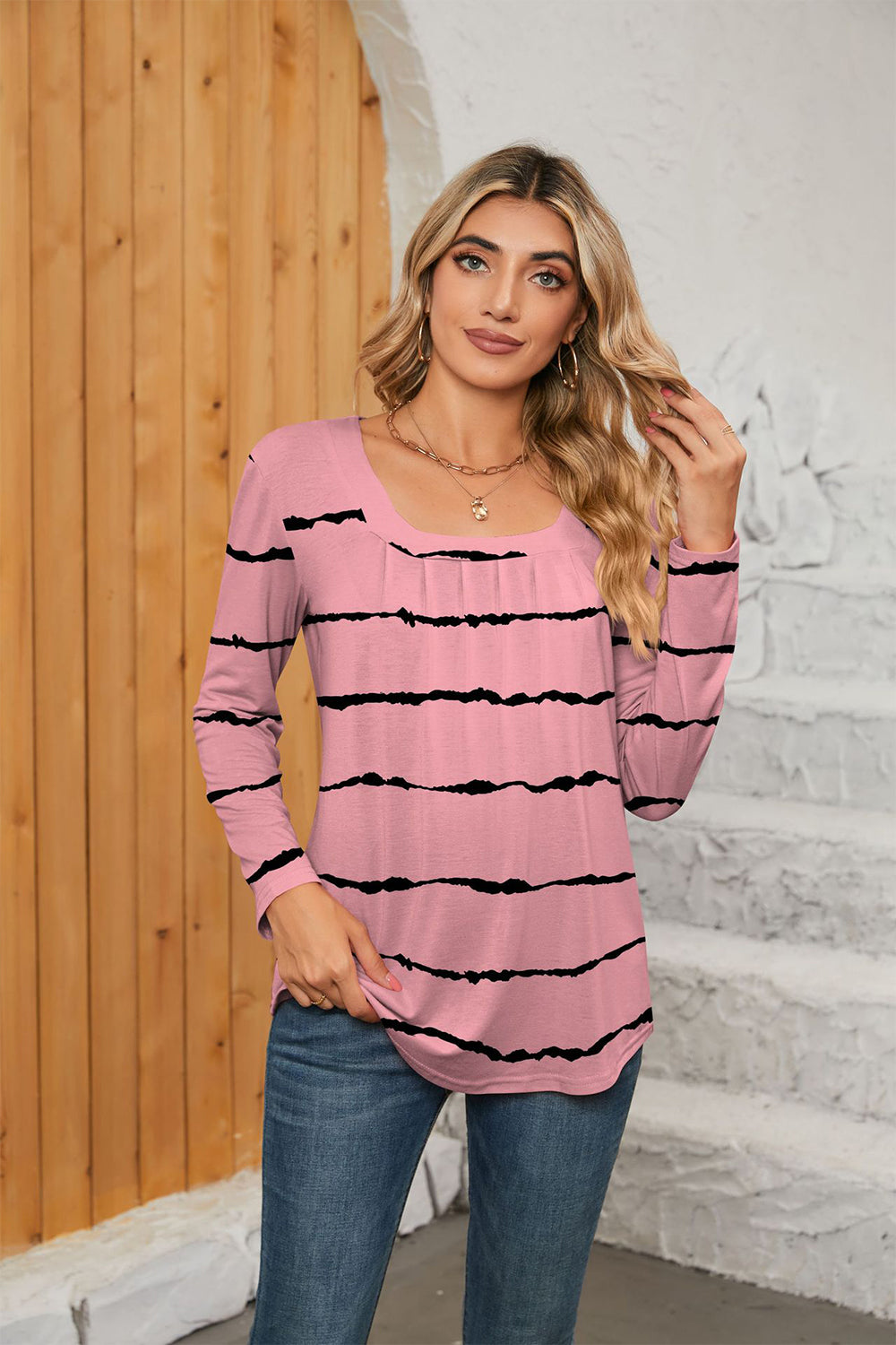 Printed Square Neck Long Sleeve Blouse - Pahabu - Women's Clothing & Shop