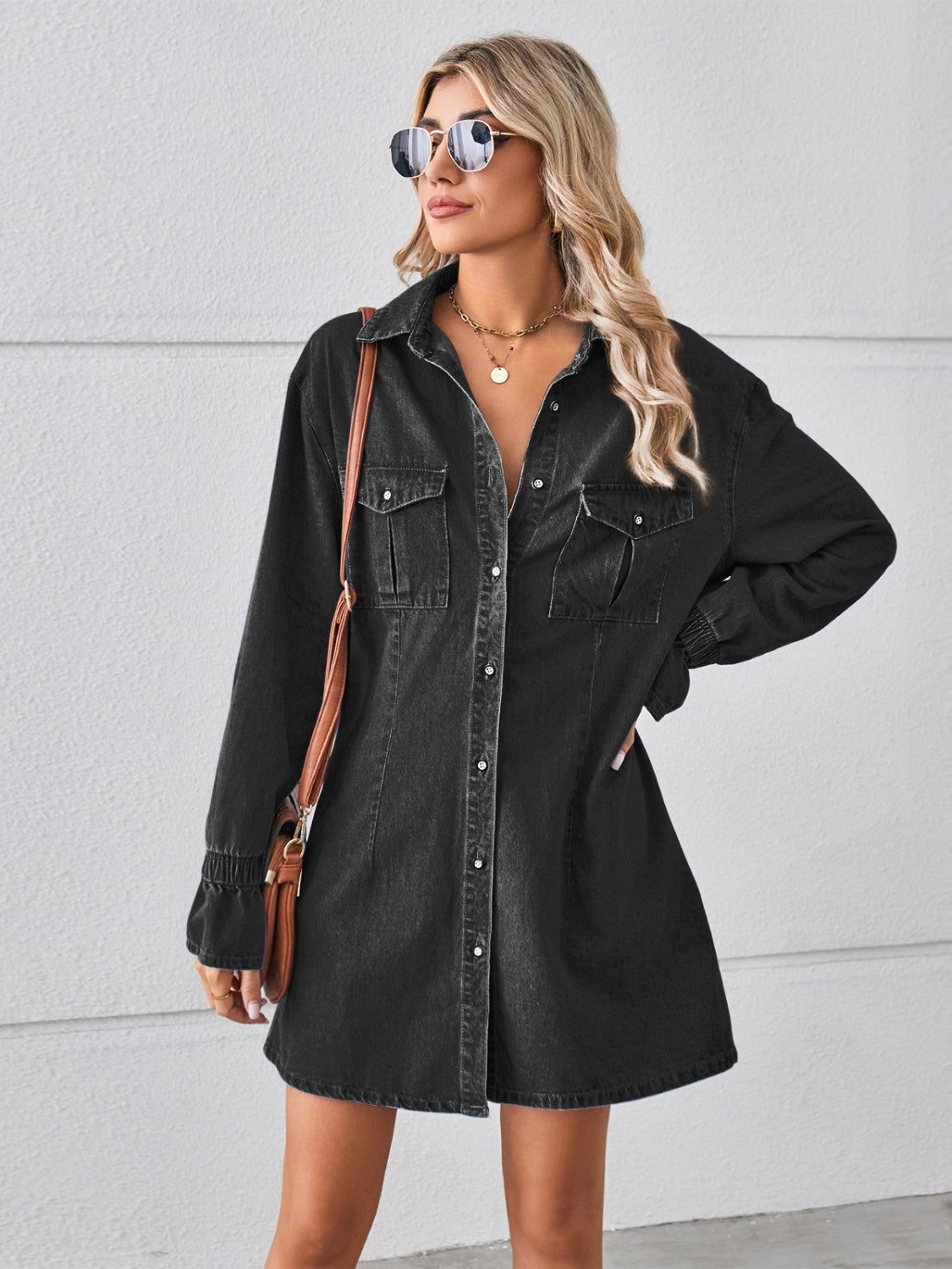 Pocketed Dropped Shoulder Mini Denim Dress - Pahabu - Women's Clothing & Shop