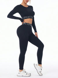 Letter Print Round Neck Long Sleeve Top and Leggings Active Set - Pahabu - Women's Clothing & Shop