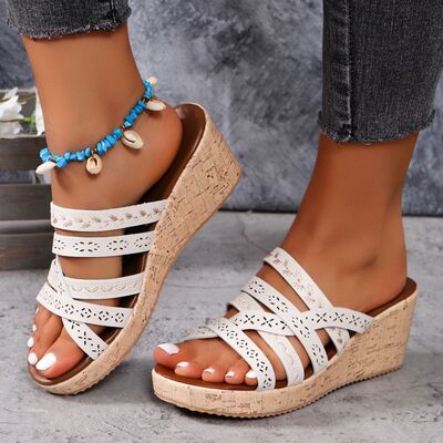 PU Leather Crisscross Wedge Sandals - Pahabu - Women's Clothing & Shop