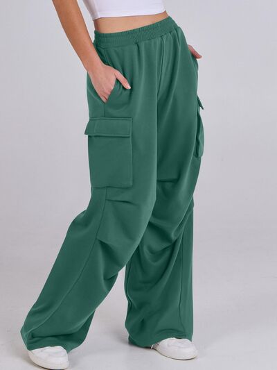 Elastic Waist Wide Leg Pants with Pockets - Pahabu - Women's Clothing & Shop