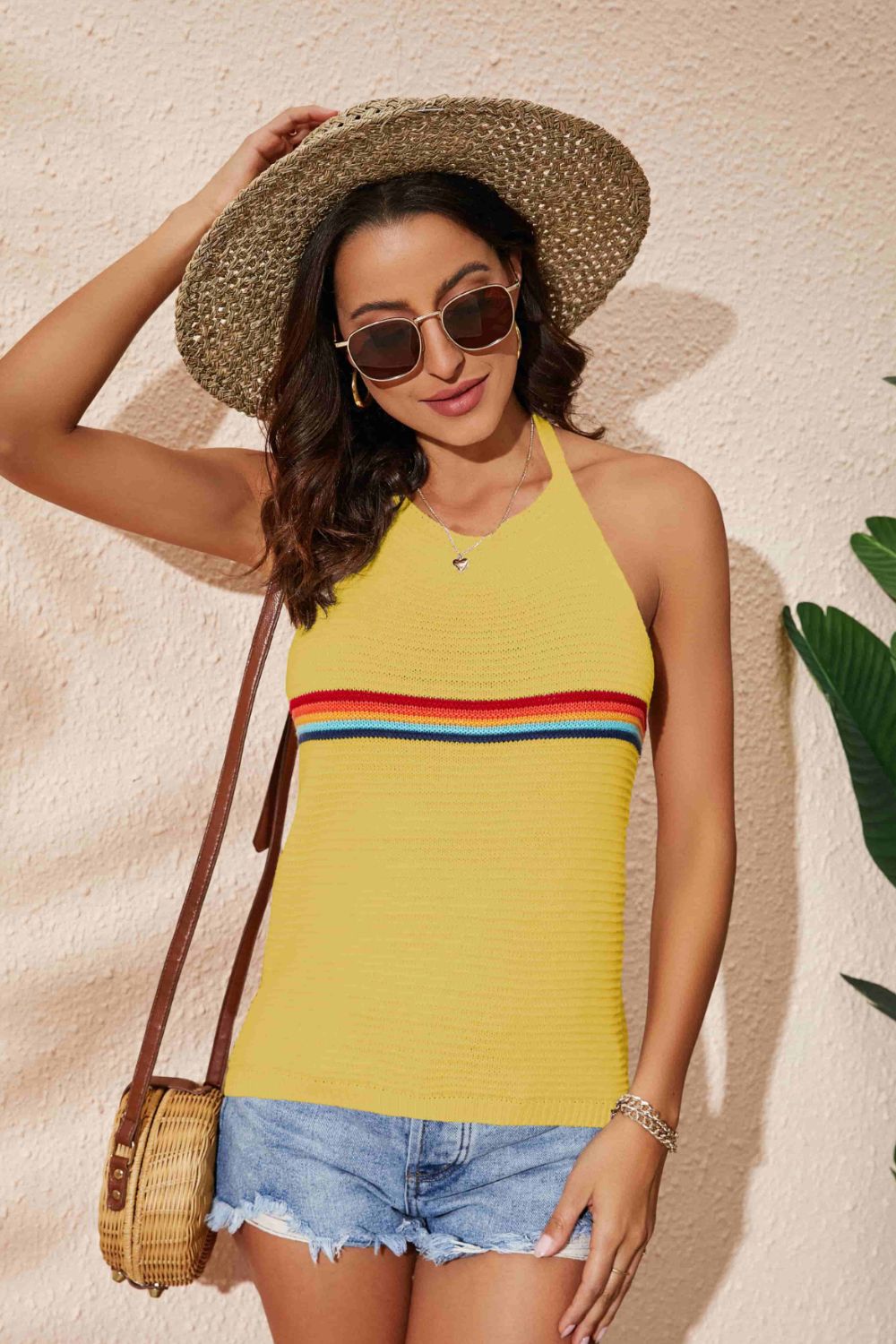 Rainbow Stripe Halter Neck Knit Tank - Pahabu - Women's Clothing & Shop