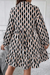 Plus Size Printed Johnny Collar Long Sleeve Dress - Pahabu - Women's Clothing & Shop